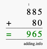 Calculate 885 + 80 using long addition