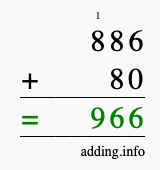 Calculate 886 + 80 using long addition