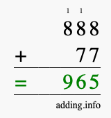 Calculate 888 + 77 using long addition