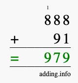 Calculate 888 + 91 using long addition