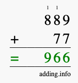 Calculate 889 + 77 using long addition