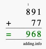 Calculate 891 + 77 using long addition