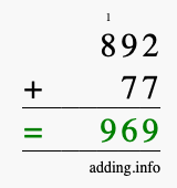 Calculate 892 + 77 using long addition