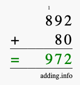 Calculate 892 + 80 using long addition