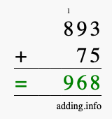 Calculate 893 + 75 using long addition