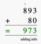 Calculate 893 + 80 using long addition
