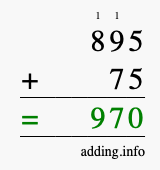 Calculate 895 + 75 using long addition