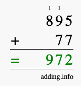 Calculate 895 + 77 using long addition