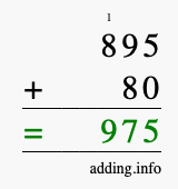 Calculate 895 + 80 using long addition