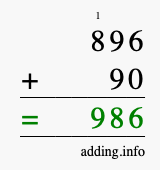 Calculate 896 + 90 using long addition