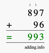 Calculate 897 + 96 using long addition