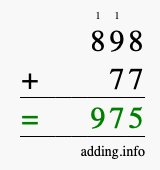 Calculate 898 + 77 using long addition