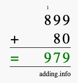 Calculate 899 + 80 using long addition