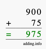 Calculate 900 + 75 using long addition
