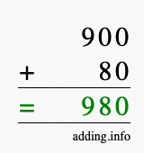 Calculate 900 + 80 using long addition