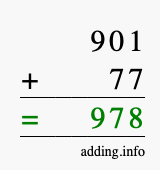 Calculate 901 + 77 using long addition