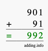 Calculate 901 + 91 using long addition