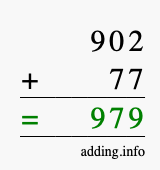 Calculate 902 + 77 using long addition