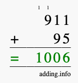Calculate 911 + 95 using long addition
