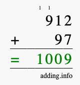 Calculate 912 + 97 using long addition