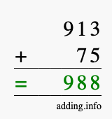 Calculate 913 + 75 using long addition