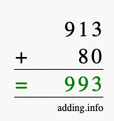 Calculate 913 + 80 using long addition