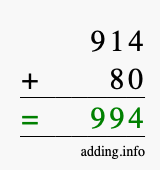 Calculate 914 + 80 using long addition
