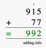 Calculate 915 + 77 using long addition
