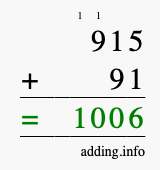 Calculate 915 + 91 using long addition