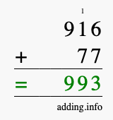 Calculate 916 + 77 using long addition