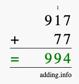Calculate 917 + 77 using long addition