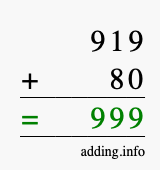 Calculate 919 + 80 using long addition