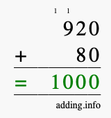 Calculate 920 + 80 using long addition
