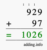 Calculate 929 + 97 using long addition