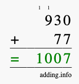 Calculate 930 + 77 using long addition