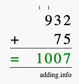 Calculate 932 + 75 using long addition