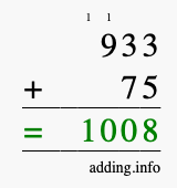 Calculate 933 + 75 using long addition