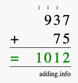 Calculate 937 + 75 using long addition