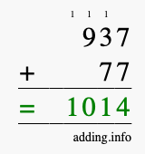 Calculate 937 + 77 using long addition