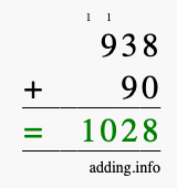 Calculate 938 plus 90 using long addition Calculate 938 + 90 using long addition