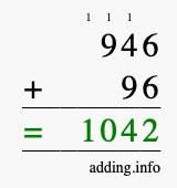 Calculate 946 + 96 using long addition