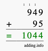 Calculate 949 + 95 using long addition