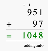 Calculate 951 + 97 using long addition