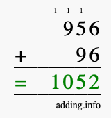 Calculate 956 + 96 using long addition