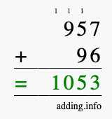 Calculate 957 + 96 using long addition