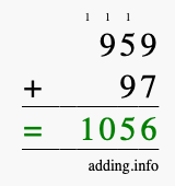 Calculate 959 + 97 using long addition
