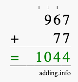 Calculate 967 + 77 using long addition