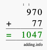 Calculate 970 + 77 using long addition