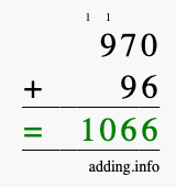 Calculate 970 + 96 using long addition