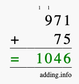 Calculate 971 + 75 using long addition